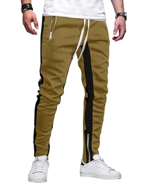 JMIERR Men's Joggers Pants Elastic Waist Drawstring Tapered Sweatpants Lightweight Track Pants with Zipper Pockets