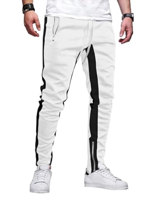 JMIERR Men's Joggers Pants Elastic Waist Drawstring Tapered Sweatpants Lightweight Track Pants with Zipper Pockets