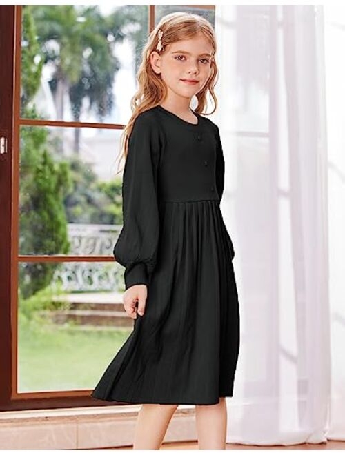 GRACE KARIN Girls Sweater Dress Long Sleeve Pleated A-Line Fall Dress 5-12Y