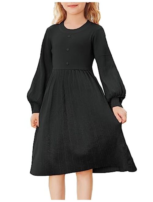 GRACE KARIN Girls Sweater Dress Long Sleeve Pleated A-Line Fall Dress 5-12Y