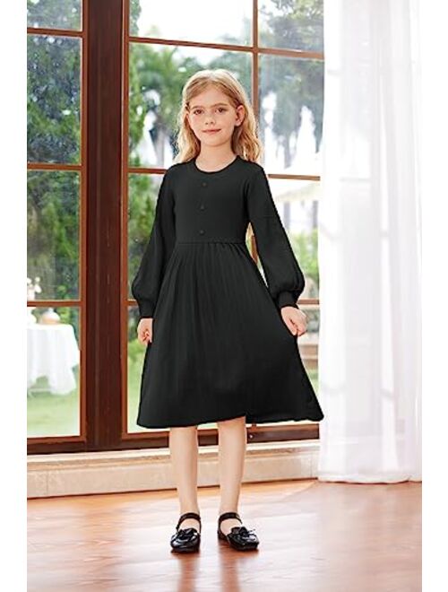 GRACE KARIN Girls Sweater Dress Long Sleeve Pleated A-Line Fall Dress 5-12Y