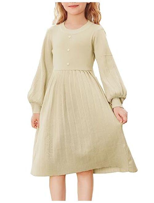 GRACE KARIN Girls Sweater Dress Long Sleeve Pleated A-Line Fall Dress 5-12Y