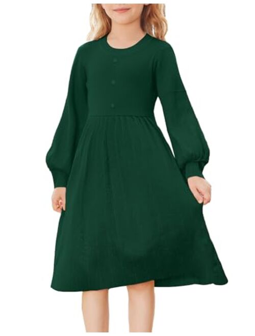 GRACE KARIN Girls Sweater Dress Long Sleeve Pleated A-Line Fall Dress 5-12Y