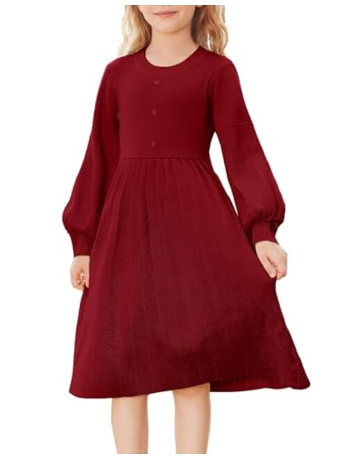 GRACE KARIN Girls Sweater Dress Long Sleeve Pleated A-Line Fall Dress 5-12Y
