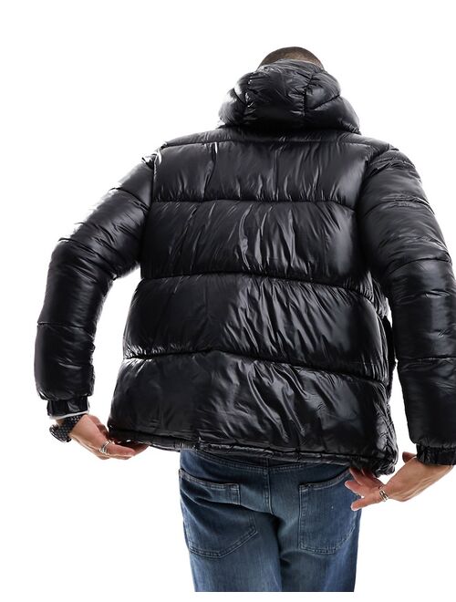 French Connection high neck shiny puffer jacket with hood in black