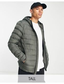 Tall puffer jacket with hood in gray