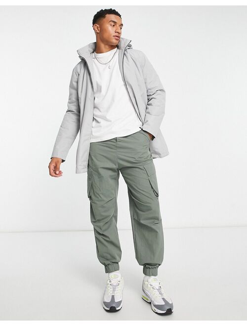 French Connection lined trench jacket with hood in light gray