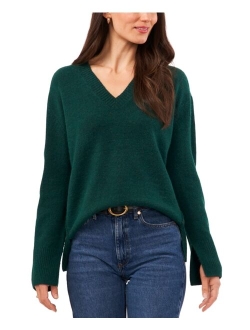 Women's V-Neck Ribbed-Edge Sweater