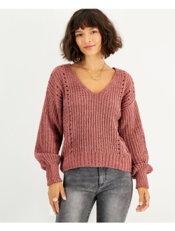 Crave Fame Juniors' Chenille Pointelle Sweater