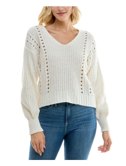 Crave Fame Juniors' Chenille Pointelle Sweater