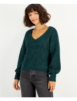 Crave Fame Juniors' Chenille Pointelle Sweater