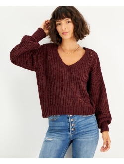 Crave Fame Juniors' Chenille Pointelle Sweater