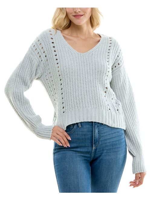 Crave Fame Juniors' Chenille Pointelle Sweater