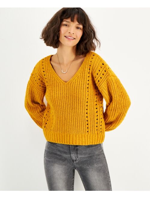 Crave Fame Juniors' Chenille Pointelle Sweater