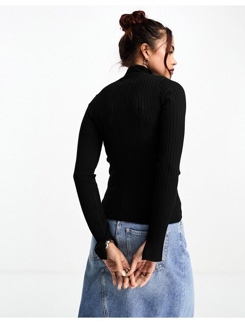 ASOS DESIGN high neck sweater in rib in black