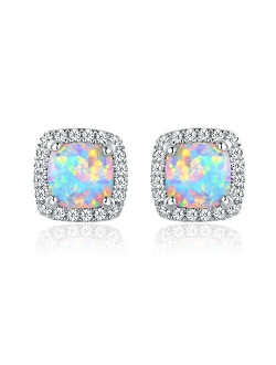 Barzel White Gold Plated Created White Opal Stud Earrings