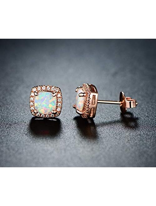 Barzel White Gold Plated Created White Opal Stud Earrings