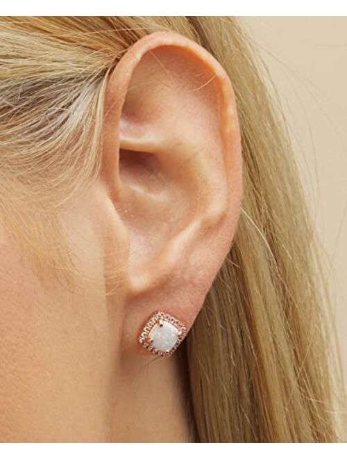 Barzel White Gold Plated Created White Opal Stud Earrings