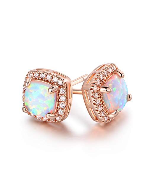 Barzel White Gold Plated Created White Opal Stud Earrings