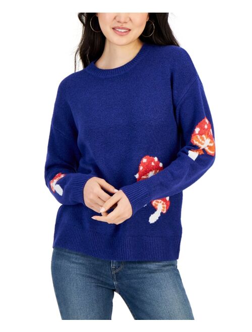 Hooked Up by IOT Juniors' Mushroom Printed Crewneck Sweater