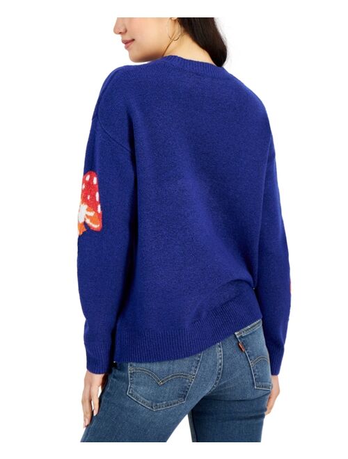 Hooked Up by IOT Juniors' Mushroom Printed Crewneck Sweater