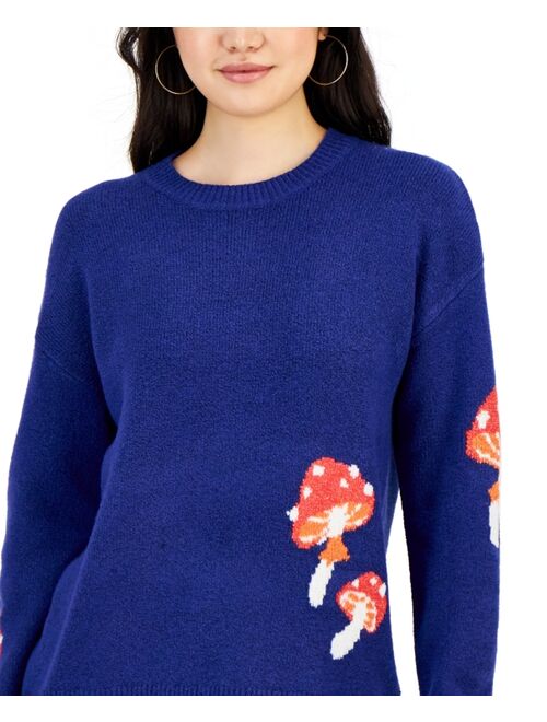 Hooked Up by IOT Juniors' Mushroom Printed Crewneck Sweater