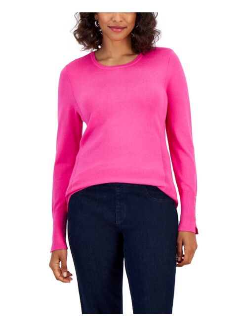 JM Collection Button-Sleeve Sweater, Created for Macy's