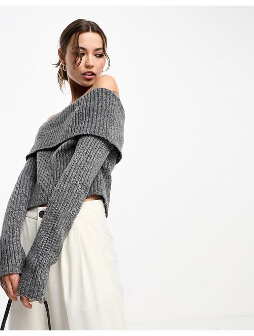 ASOS DESIGN off shoulder sweater in chunky rib in charcoal