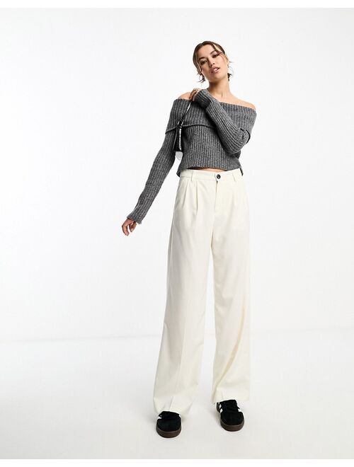 ASOS DESIGN off shoulder sweater in chunky rib in charcoal