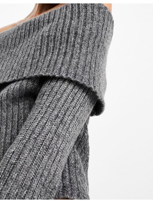 ASOS DESIGN off shoulder sweater in chunky rib in charcoal