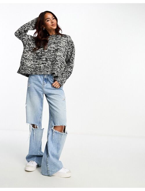 ASOS DESIGN oversized sweater with crew neck and side splits in gray heather