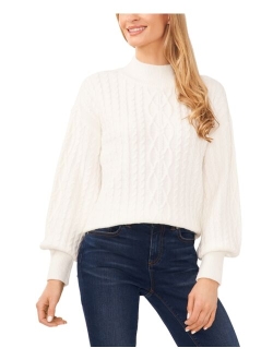 CeCe Women's Cable-Knit Mock Neck Bishop Sleeve Sweater