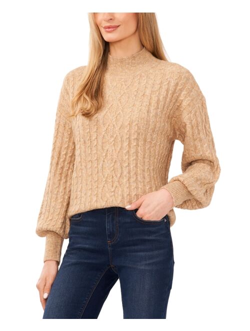 CeCe Women's Cable-Knit Mock Neck Bishop Sleeve Sweater