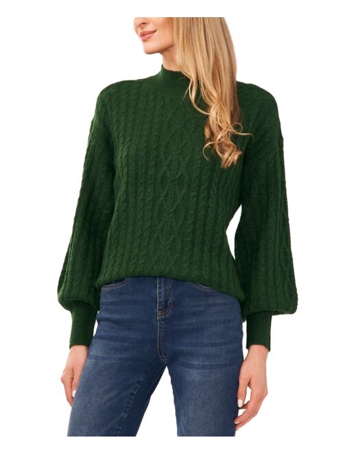 CeCe Women's Cable-Knit Mock Neck Bishop Sleeve Sweater