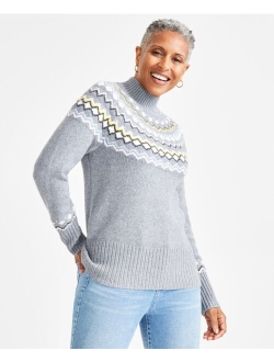 Style & Co Women's Fair Isle Mock-Neck Sweater, Created for Macy's