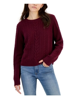 Hippie Rose Juniors' Crewneck Cable-Knit Sweater