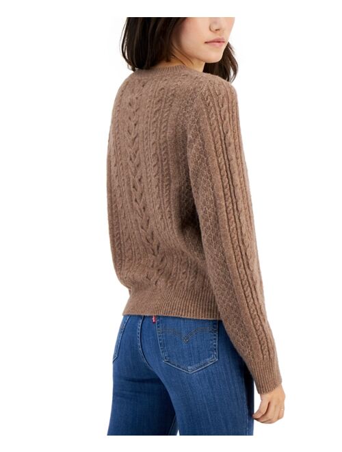 Hippie Rose Juniors' Crewneck Cable-Knit Sweater