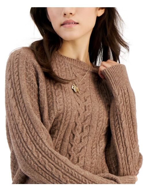 Hippie Rose Juniors' Crewneck Cable-Knit Sweater