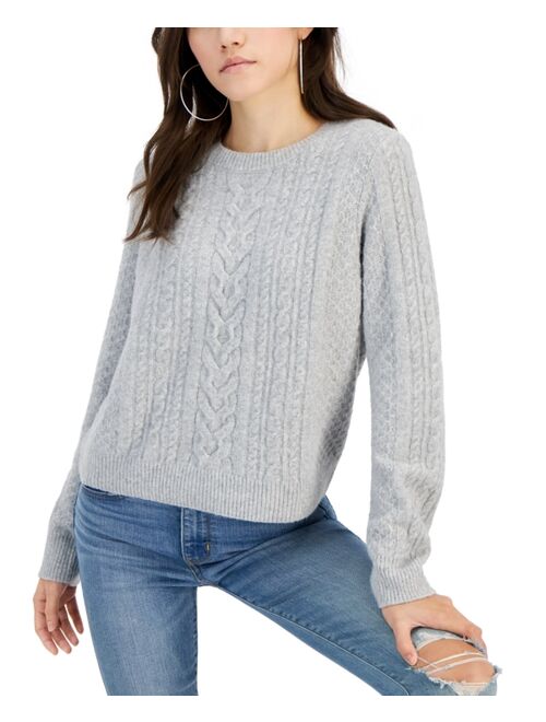 Hippie Rose Juniors' Crewneck Cable-Knit Sweater