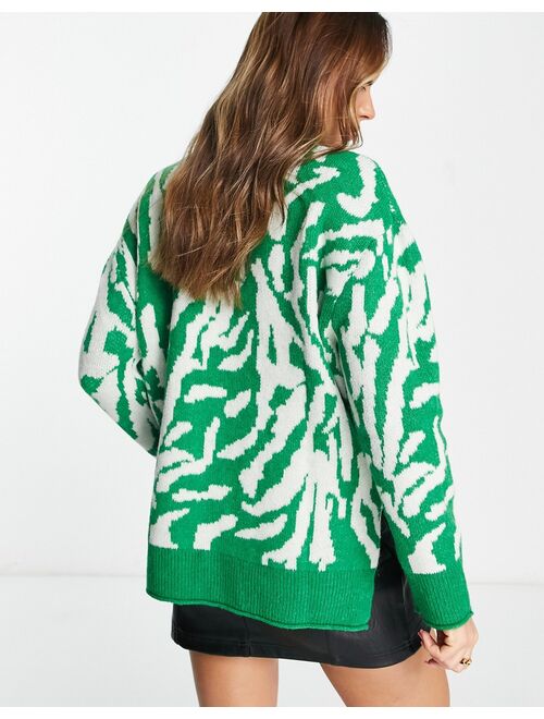 Mango zebra sweater in green and white stripe