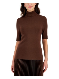 Women's Turtleneck Half-Sleeve Sweater, Regular & Petite