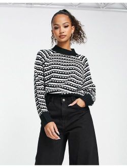 Wednesday's Girl boxy black and white stripe sweater with contrast cuffs