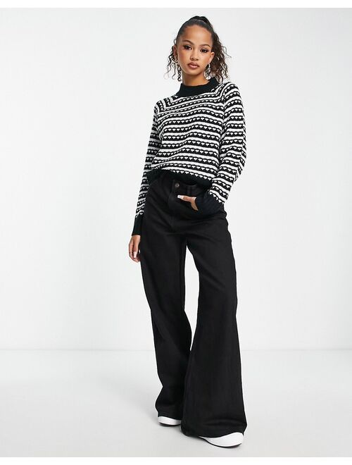 Wednesday's Girl boxy black and white stripe sweater with contrast cuffs