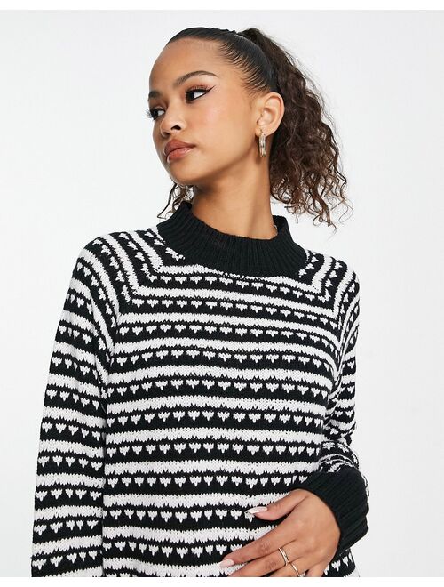 Wednesday's Girl boxy black and white stripe sweater with contrast cuffs