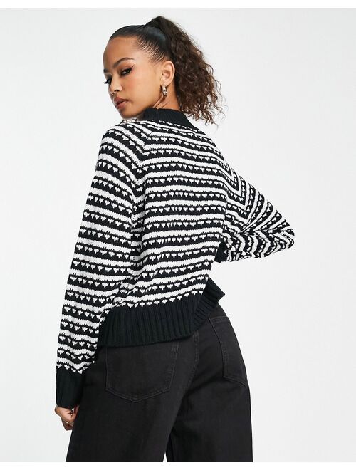 Wednesday's Girl boxy black and white stripe sweater with contrast cuffs