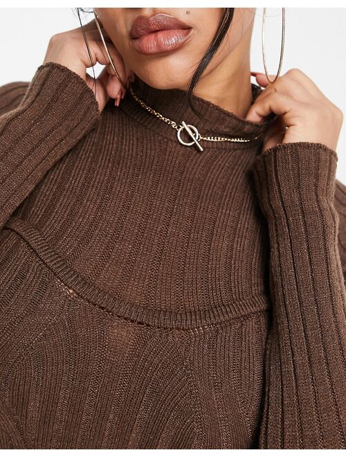 I Saw It First corset seam detail sweater in brown