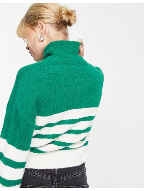 Only roll neck sweater in green and white stripe