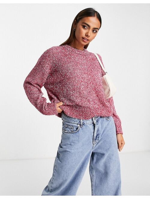 ASOS DESIGN sweater in tinsel yarn in pink