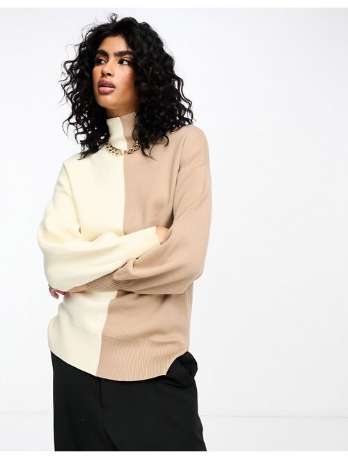 Y.A.S half and half color block high neck sweater in neutral