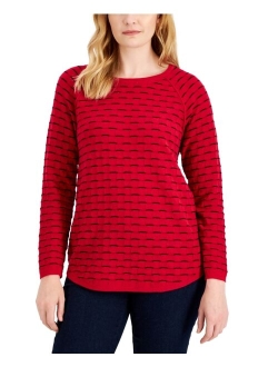 Karen Scott Women's Cotton Tuck-Stitch Sweater, Created for Macy's